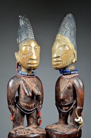 YORUBA PAIR OF MALE AND FEMALE IBEJI TWIN FIGURES
